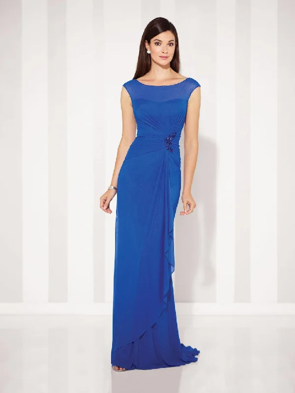 Light Layers Cameron Blake - Cap Sleeve Illusion Bateau Gathered Sheath Gown 117601 - 1 pc Royal Blue in Size 10 Available