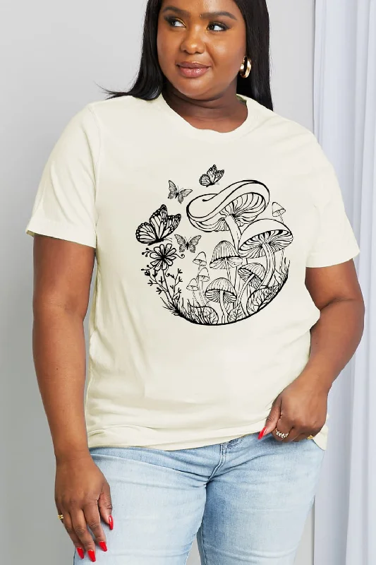 Cozy Chic Wear Simply Love Full Size Butterfly & Mushroom Graphic Cotton Tee