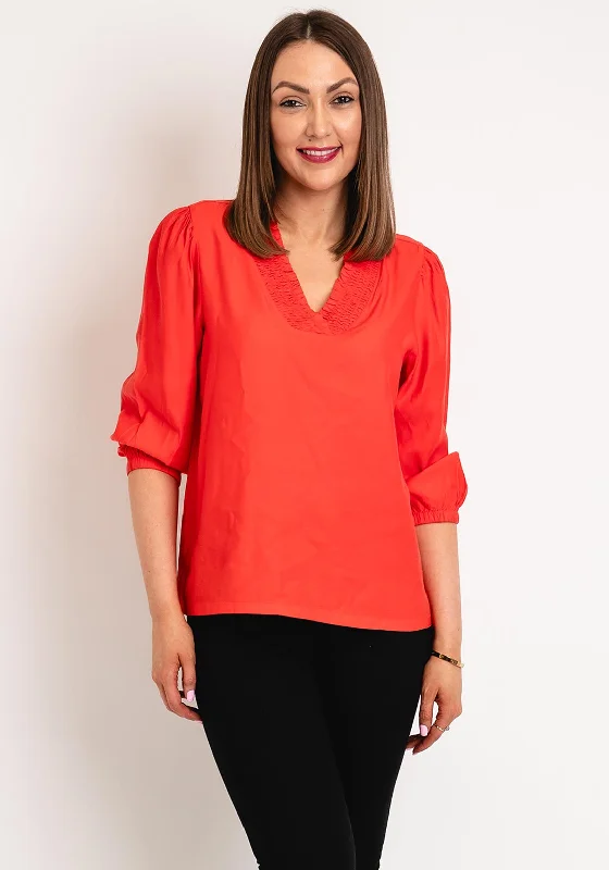 Everyday Style Kaffe Dahila Shirred Neckline Blouse, Cayenne