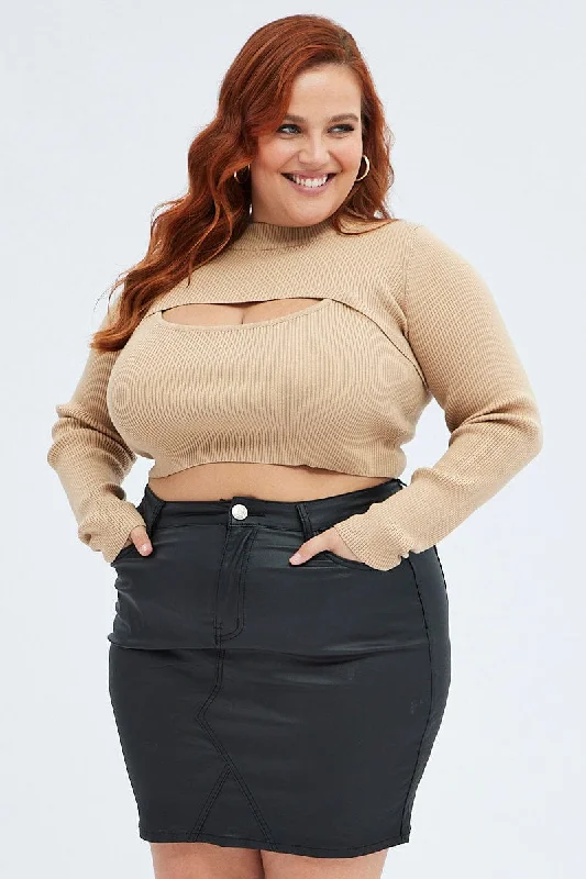 Light Comfort Black Mini Skirt Coated Denim