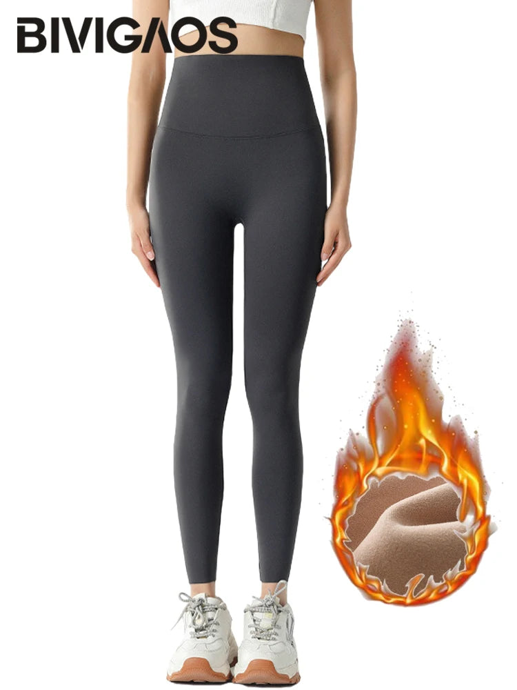 Modern Chic BIVIGAOS Autumn Winter High Waist Shark Leggings Women's Seamless Fleece Warm Leggings Slim Thin Casual Sports Fitness Leggings