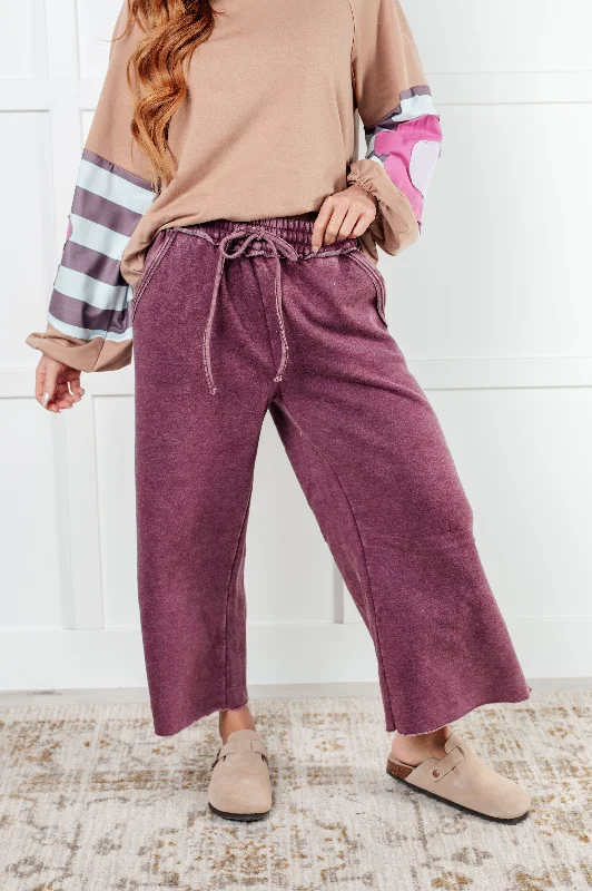 Cozy Lifestyle In or Out Wide Leg Cropped Pants in Eggplant