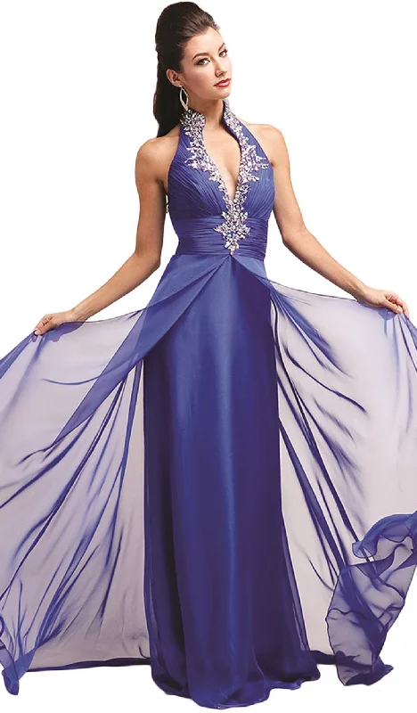 Classic Comfort Cinderella Divine - Crystal Embellished Ruched High Neck Evening Dress