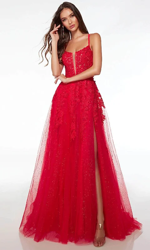 Comfy Layers Alyce Paris 61477 - Strappy Back Glitter Lace Prom Gown