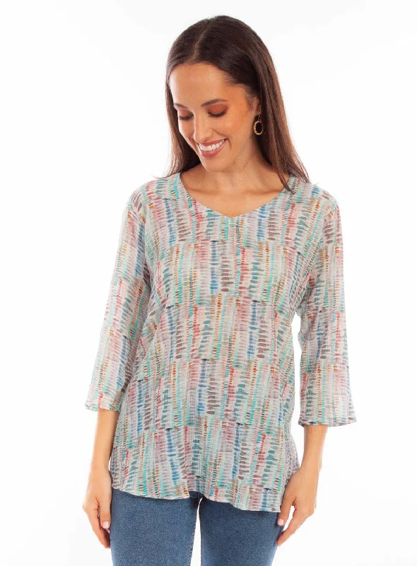Comfortable Lifestyle Scully Womens Abstract Striped Aqua Viscose 3/4 Sleeve S/S Tunic Comfortable Lifestyle Scully Womens Abstract Striped Aqua Viscose 3/4 Sleeve S/S Tunic