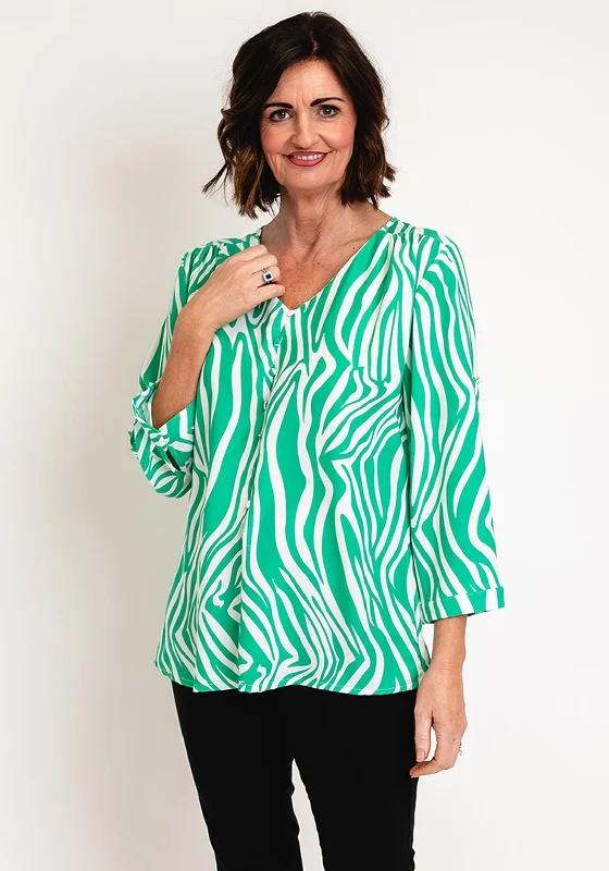 Elegant Casuals Serafina Collection Animal Print Blouse, Green