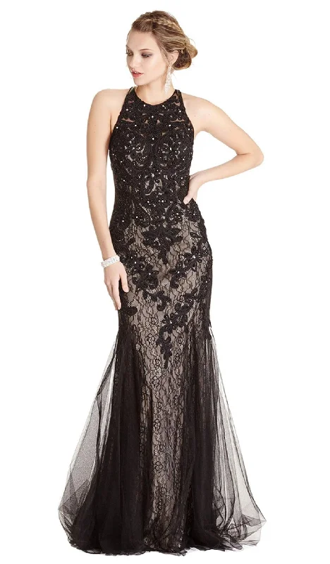 Casual Ease Aspeed Design - Jewel Embroidered Halter Trumpet Evening Dress