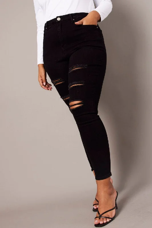 Soft Fabric Looks Black Skinny Jeans High Rise