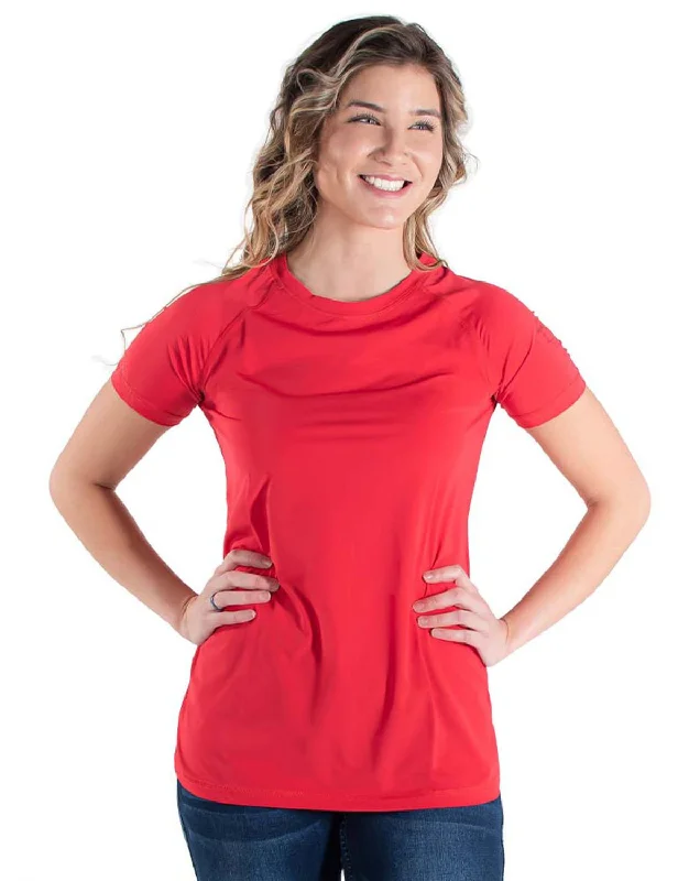Versatile Style Cowgirl Tuff Womens Cooling UPF Baseball Bright Red Nylon S/S T-Shirt