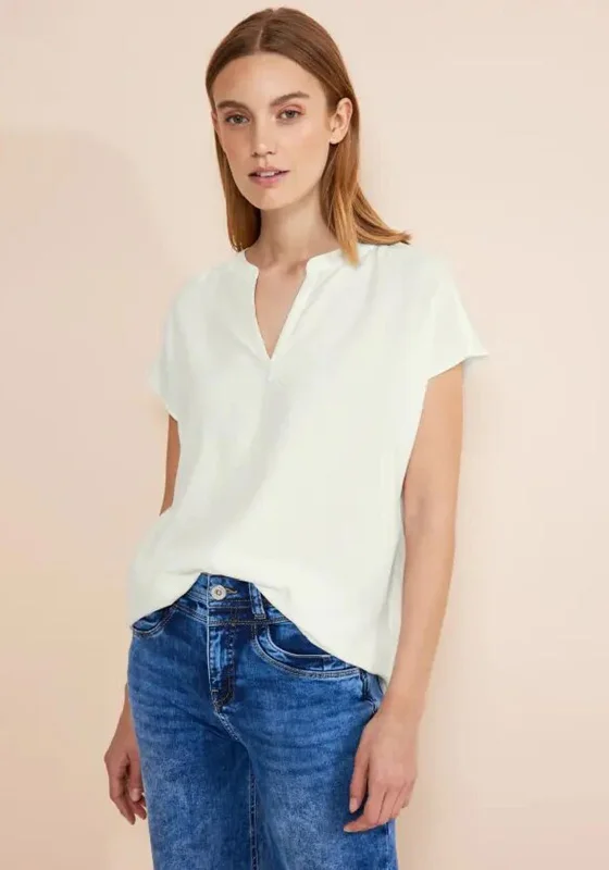 Soft Textures Street One V-Split Neck Viscose Blouse, Off-White