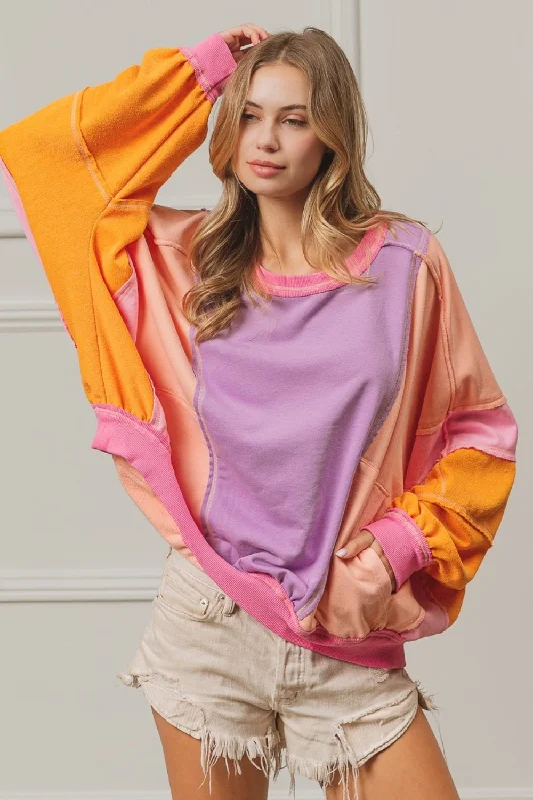 Comfortable Chic Color Block Exposed Seam Sweatshirt