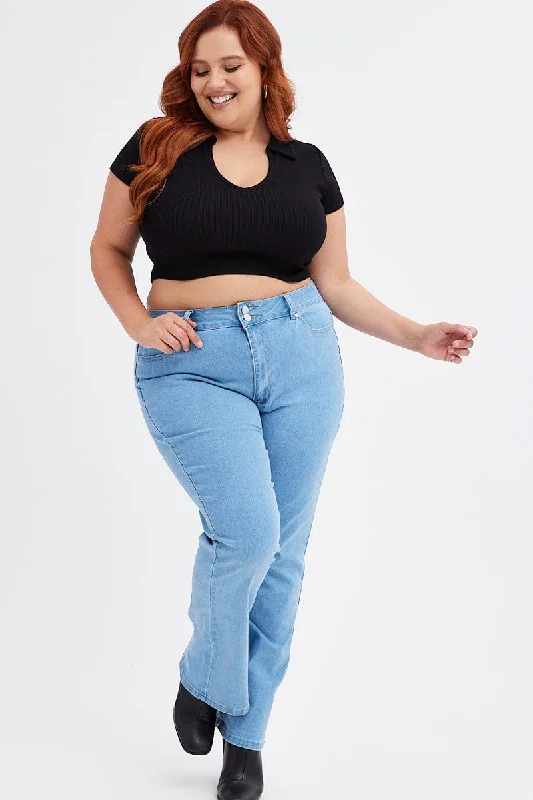 Cozy Outerwear Denim Flare Denim Jeans Mid Rise