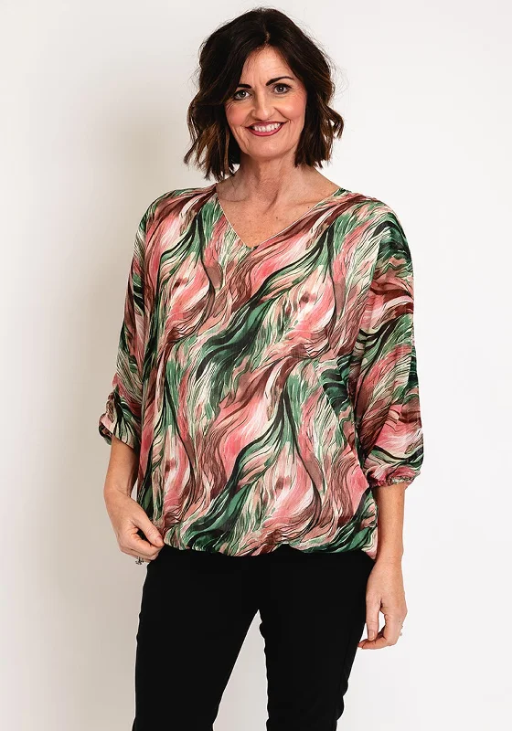 Casual Ease Serafina Collection Chiffon Print Blouse, Green