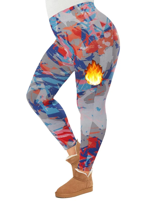 Relaxed Chic Plus Size Fleece Lined Leggings Women - Colorful Paint