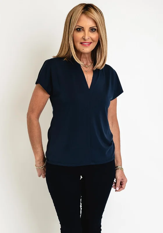 Comfortable Jeans FREEQUENT Lightweight V-Neck Top, Navy