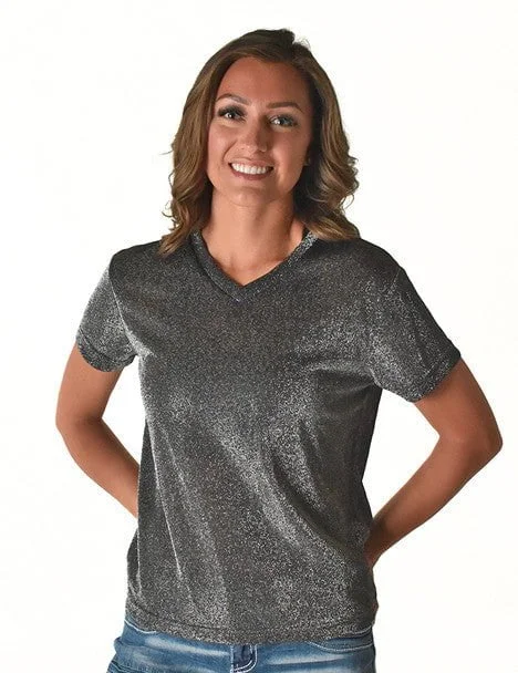 Casual Fit Wear Cowgirl Tuff Womens Shimmer Breathe V Silver Nylon S/S T-Shirt