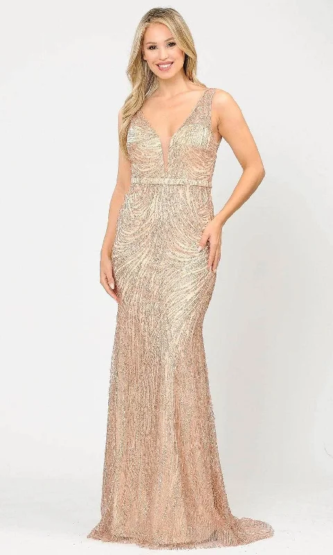 Light Comfort Poly USA 8424 - Glitter Mesh Sheath Prom Dress