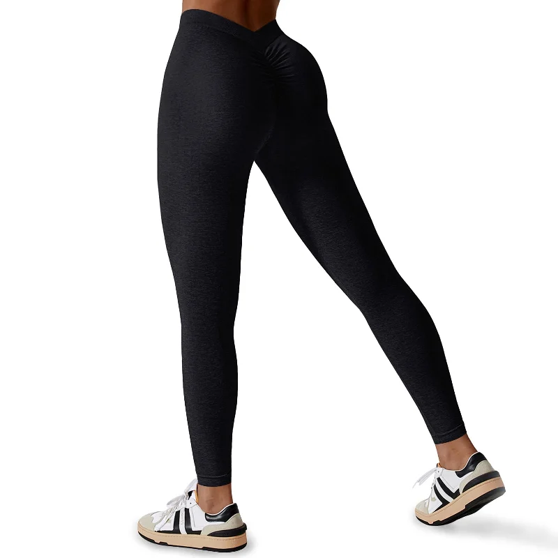 Smart Comfort Wear Seamless Scrunch Butt Lifting V Back Leggings - Black