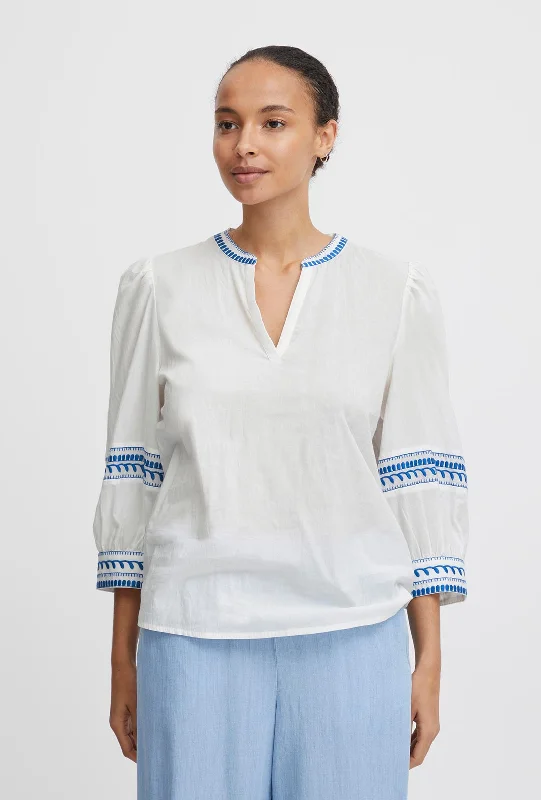 Elegant Casuals B.Young Jiya Embroidered Trim Blouse, Palace Blue Mix