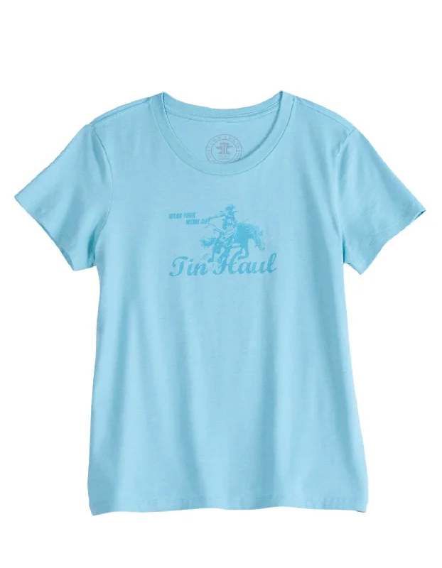 Relaxed Fashion Tin Haul Womens Wear Your Metal Out Bronc Aqua Poly/Cotton S/S T-Shirt