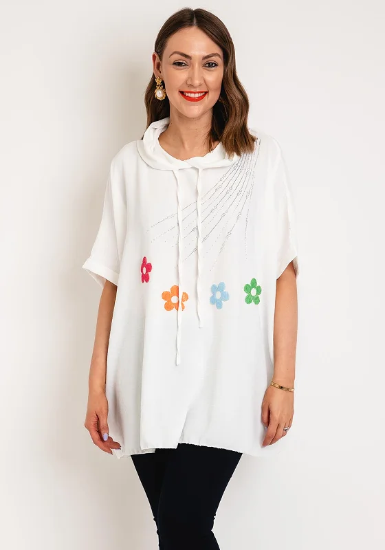 Trendy Layers Serafina Collection One Size Embellished Longline Hooded Top, White