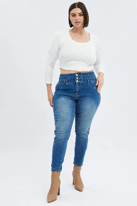 Layered Style Denim Skinny Denim Jeans High Rise