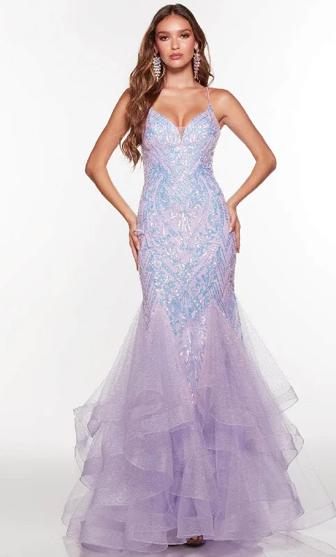 Simple Looks Alyce Paris 61404 - V-Neck Ruffled Mermaid Prom Gown
