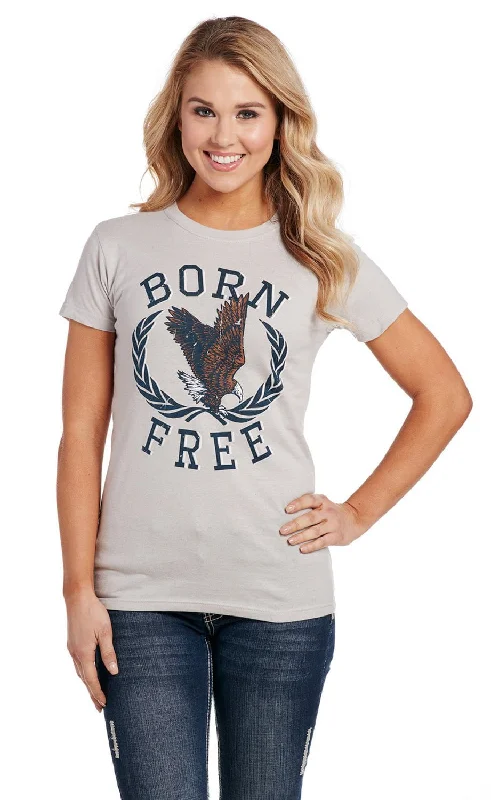 Comfortable Jeans Cowgirl Up Womens Born Free Crew Neck Vintage Grey 100% Cotton S/S T-Shirt