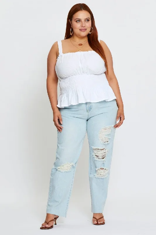 Versatile Comfort Wear Blue Denim Jean Mid Rise Distressed Boyfriend