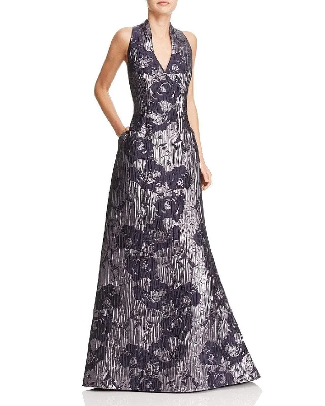 Cozy Fashion Trends Aidan Mattox - Metallic Floral Print V-Neck Gown MD1E200784 - 1 pc Twilight In Size 4 Available