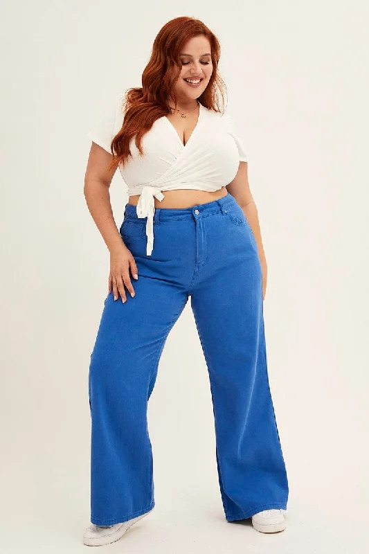 Cozy Fashions Blue Wide Leg Jeans High Rise