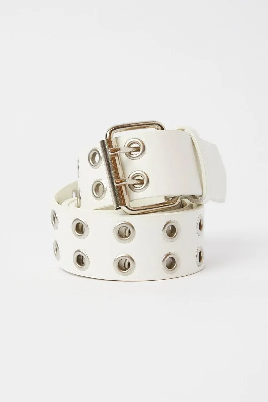 Soft Looks White Waist And Hip Eyelet Jeans Belt