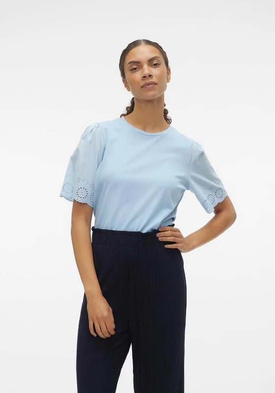 Relaxed Fit Wear Vero Moda Emily Broderie Sleeve Top, Dutch Canal