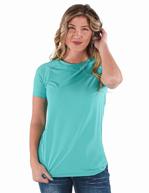 Fashion Comfort Cowgirl Tuff Womens Cooling UPF Raglan Baseball Turquoise Nylon S/S T-Shirt Fashion Comfort Cowgirl Tuff Womens Cooling UPF Raglan Baseball Turquoise Nylon S/S T-Shirt
