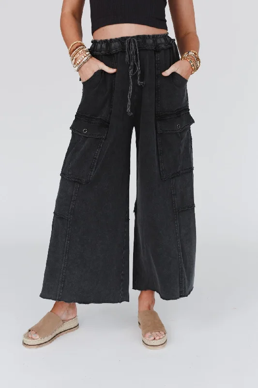 Easy Chic Wear Game On Cargo Wide Leg Pant - Black