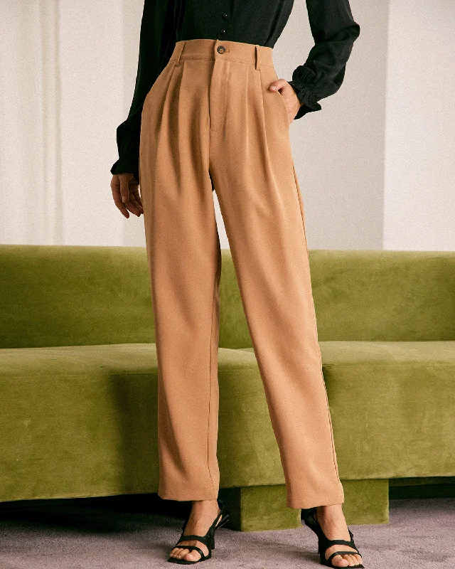 Cozy Fashions The Khaki High Waisted Pleated Tapered Pants