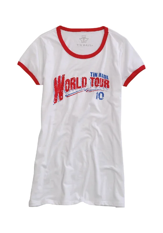 Trendy Comfort Wear Tin Haul Womens World Tour 10 White 100% Cotton S/S T-Shirt