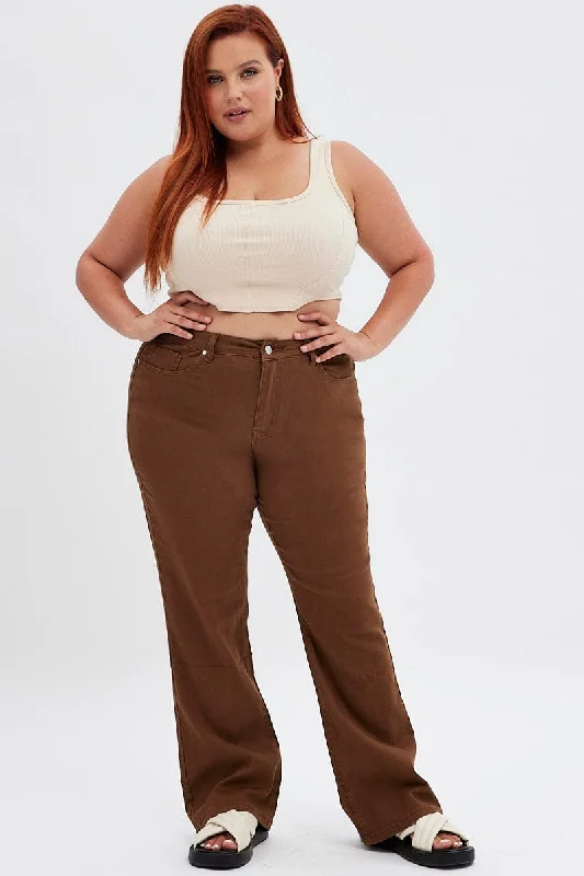 Chic Outfits Brown Flare Denim Jeans High Rise