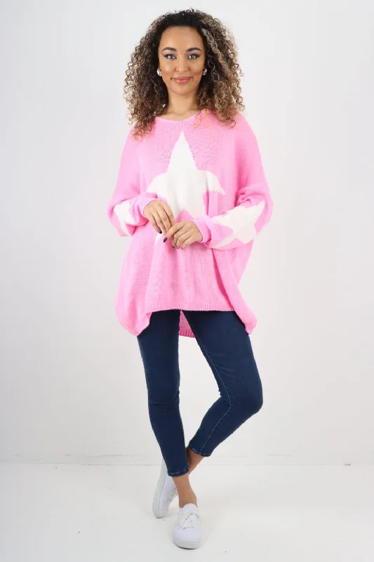 Casual Ease Oversized Star Print Knitted Jumper Top