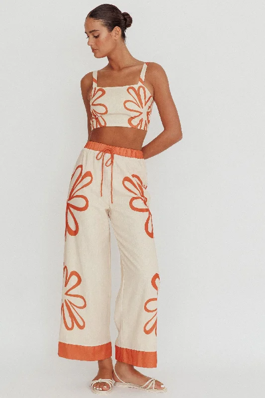 Breezy Outfits Briar Floral Wide Leg Pants Rust Beige