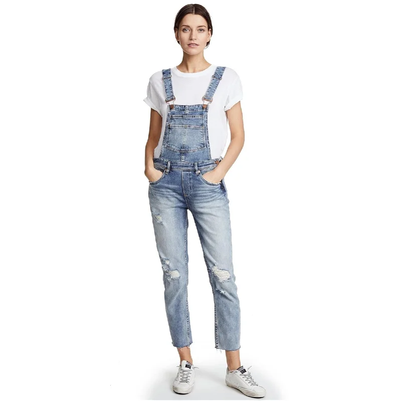 Soft Looks [Blank NYC] Womens Distressed Girlfriend Casual Overalls, Blue, 29