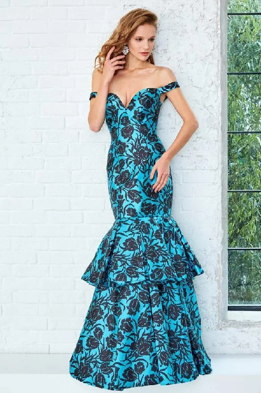 Casual Chic Outfits Angela & Alison Floral Print Off Shoulder Layered Trumpet Gown 71056 Casual Chic Outfits Angela & Alison Floral Print Off Shoulder Layered Trumpet Gown 71056