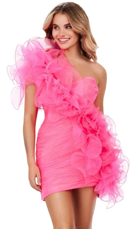 Cozy Knits Ashley Lauren 4672 - Asymmetrical Organza Ruffle Cocktail Dress