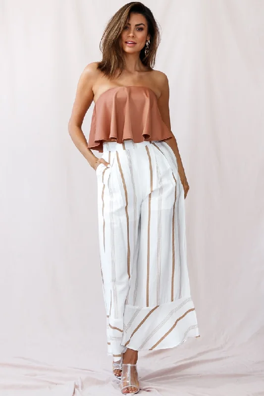 Elegant Wear Hermosa Wide Leg Pocket Pants Stripe Print Tan