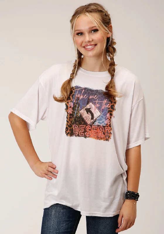 Casual Comfort Wear Roper Womens Take Me To The Desert White Poly/Rayon S/S T-Shirt