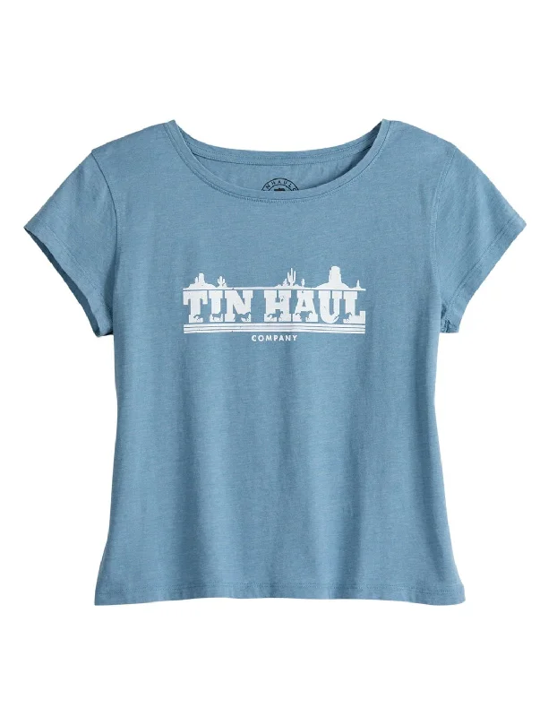 Casual Ease Tin Haul Womens Running Horse Blue Cotton S/S T-Shirt