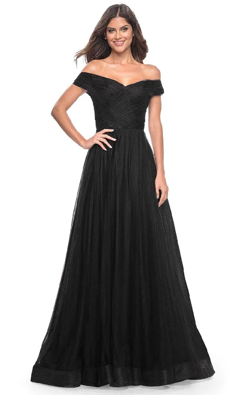 Comfy Pants La Femme 30498SC - Off-Shoulder Weaved Bodice Prom Dress