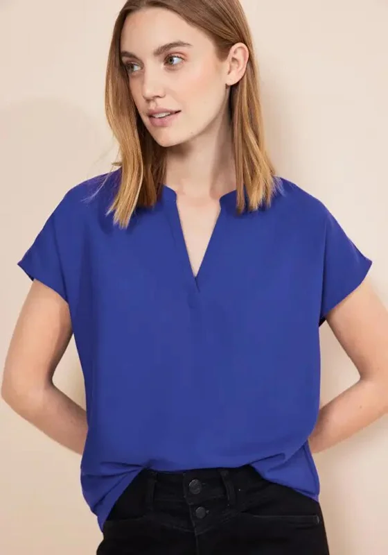 Light Dressing Street One V-Split Neck Viscose Blouse, Intense Royal Blue