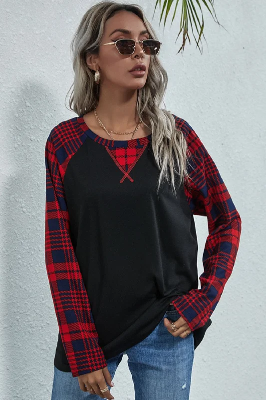 Urban Chic Plaid Print Long Raglan Sleeve Tee