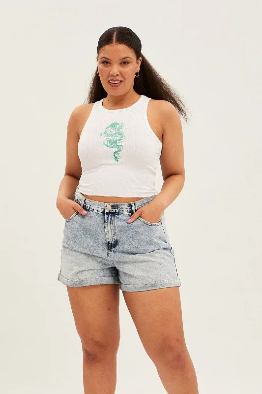 Stylish Casuals Steel Blue Relaxed Denim Shorts High Rise